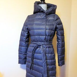Danier Down Long Puffer Coat with Hood, Navy, Size 2XS